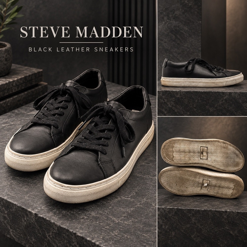 Steve Madden Bolo Mens Black Leather Low Top Sneakers BOLO01M1 8